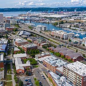 Aerial view of Tacoma and UW Tacoma