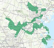 Map showing gerrymandered congressional district.