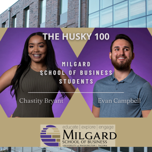 Chastity Bryant and Evan Campbell featured photos recognizing them as part of the Husky 100