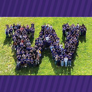 UW Tacoma students, faculty and staff gather for the campus’s annual “W Photo” on the Court 17 Green