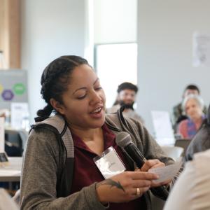 Global Honors Junior Shayla Pitre shares her group’s ideas for civic engagement