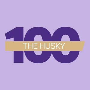 The Husky 100 logo