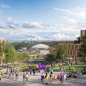 A rendering of what the view to Mount Rainier could look like as part of the vision outlined in UW Tacoma's new campus master plan.