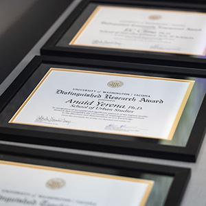 Certificates presented at UW Tacoma's 2026 Spring Recognition event.