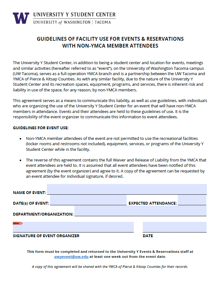 UWY Event Guest Attendance Form University YMCA Student Center