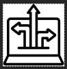 icon for information technology with a computer screen and arrows going many directions