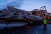 Truck carrying cross-laminated timber panels arrives at UW Tacoma Milgard Hall building site.