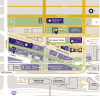 Map of the UW Tacoma campus showing suggested unloading area for buses. 