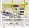 Campus parking map with arrow showing where construction will begin Jan 2024.