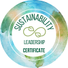 round green and blue circle with Sustainability Leadership Certificate inside.