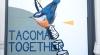 Graphic of blue bird sitting on a branch with the words TACOMA TOGETHER next to it
