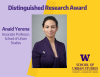 Dr. Anaid Yerena headshot against purple and yellow background with School of Urban Studies logo in purple font