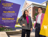 Tacoma campus in background with Professors Nara Almedia and Bara Safarova in the foreground with 2026 Awards of Excellence in yellow font, job titles in white font, and UW Tacoma in white font