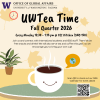 Flyer for UW Tea Time Fall 2026 every monday 12:30 to 1:15 pm at CEI kitchen.