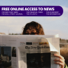 Image of person reading The New York Times with a list of free online access newspapers above